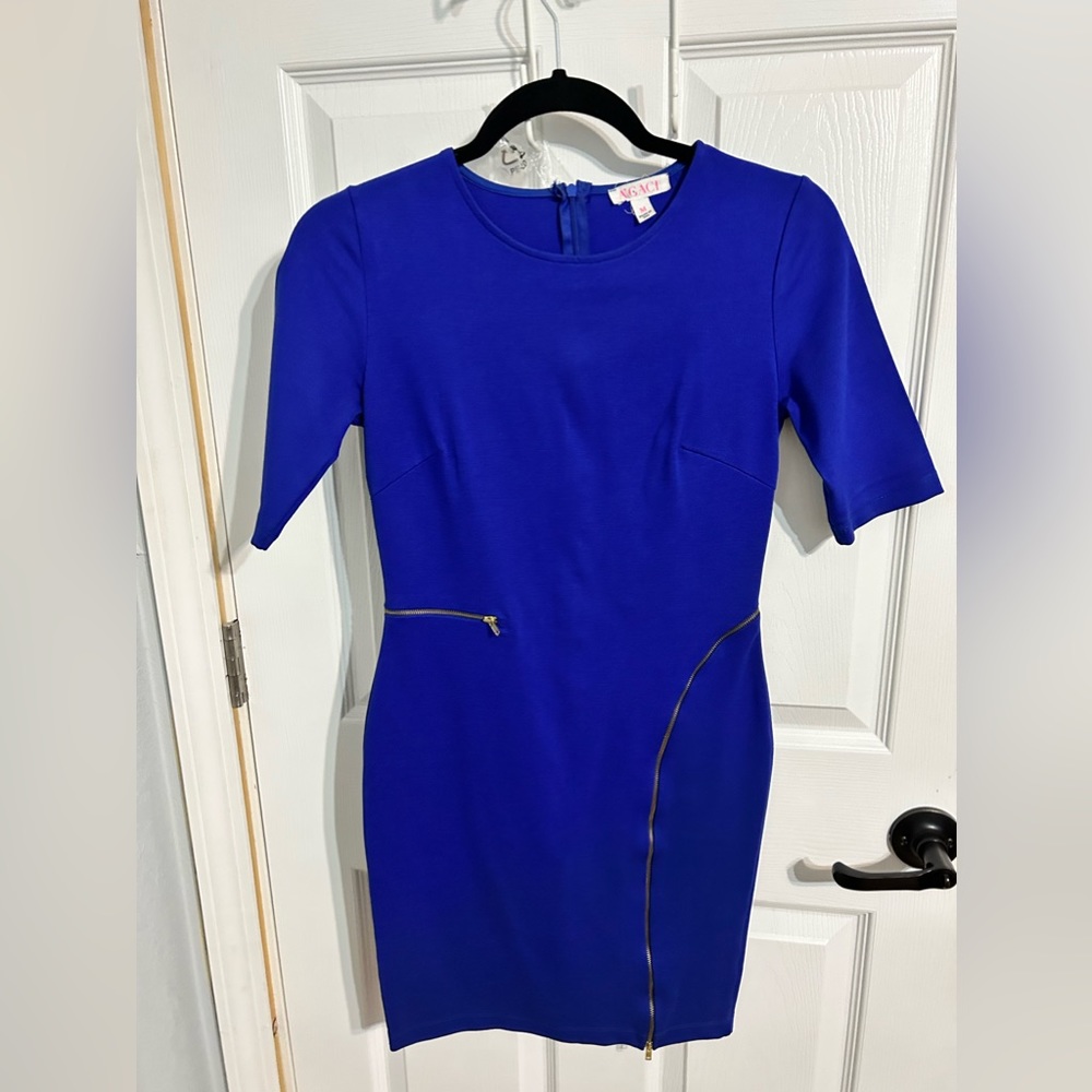 A’Gaci Royal Blue Bodycon Dress with Gold Zipper